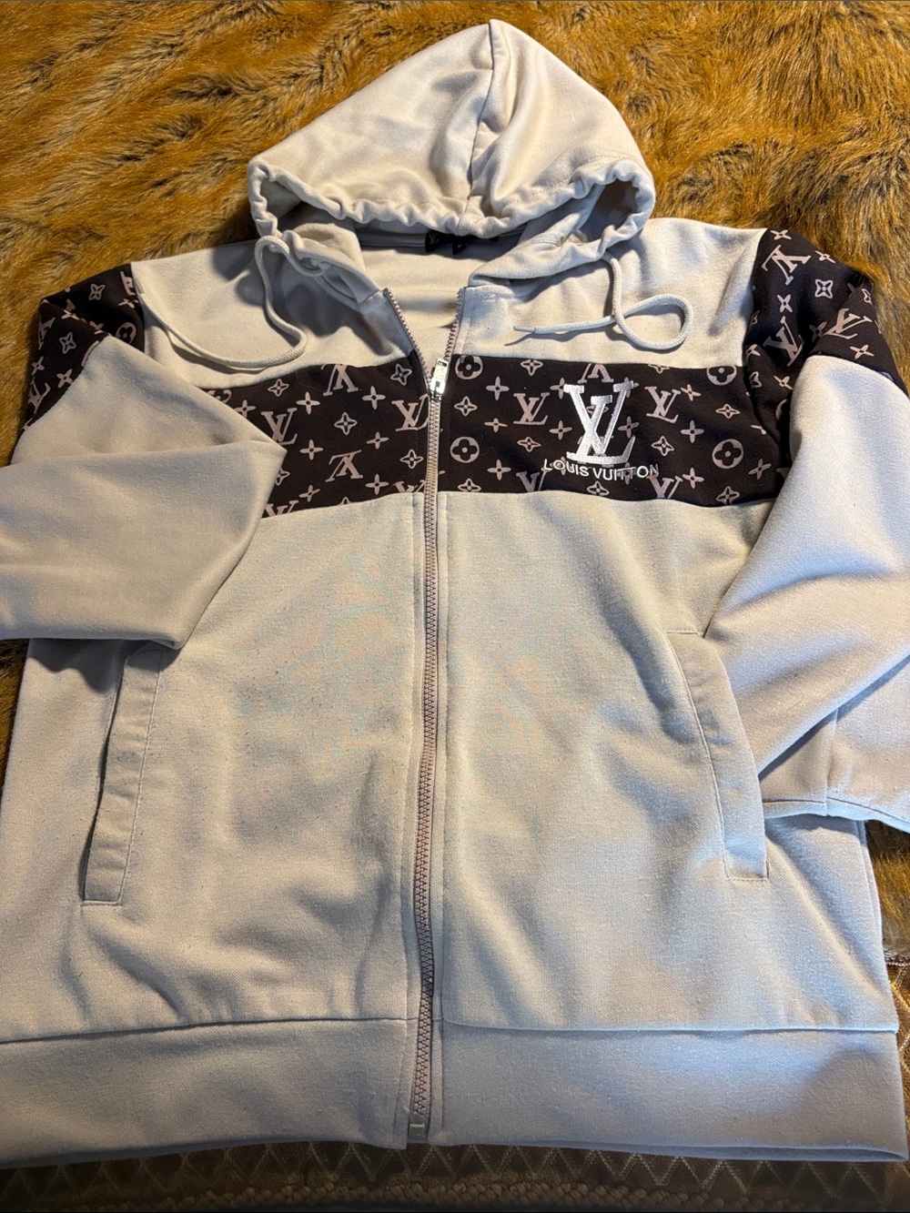 Louis Vuitton Tan and Brown Hoodie with Monogram Band